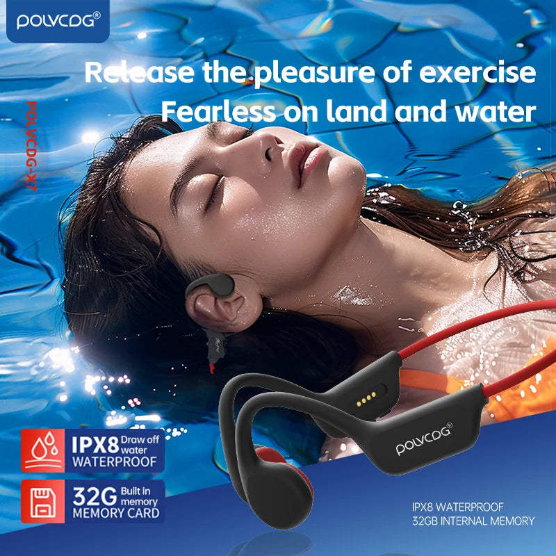 POLVCDG Bone Conduction Headset IPX8 32GB Bluetooth 5.3 Wireless Headset with microphone Waterproof Swim 2024 New