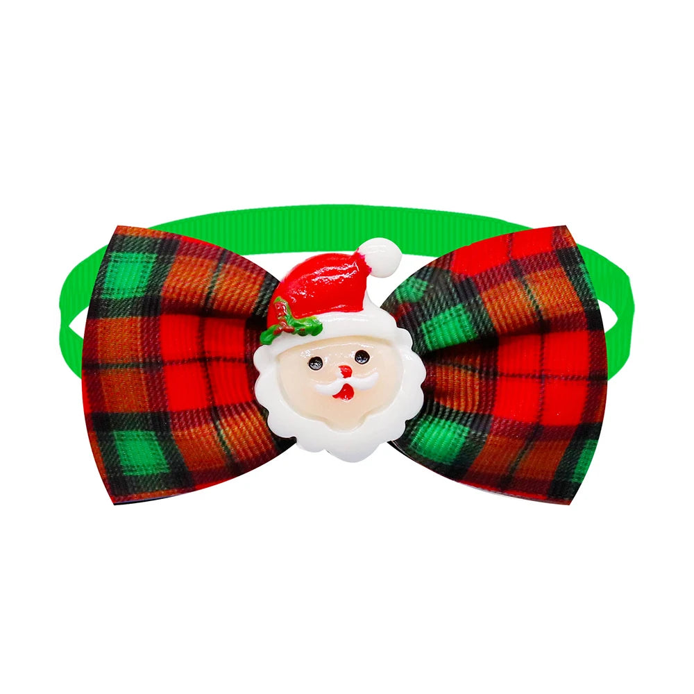 10PCS Christmas Pets Dogs Cat Bowties Adjustable Dog Collar Red Green Decorate Doggy Xmas Supplies for Small Dog Accessories