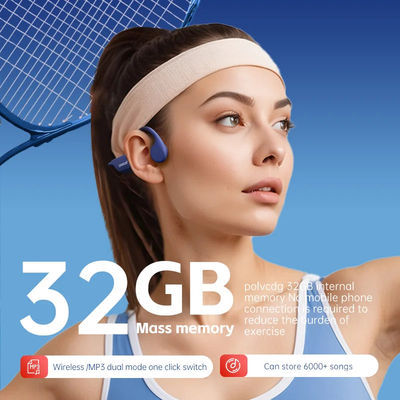 POLVCDG Bone Conduction Headset IPX8 32GB Bluetooth 5.3 Wireless Headset with microphone Waterproof Swim 2024 New