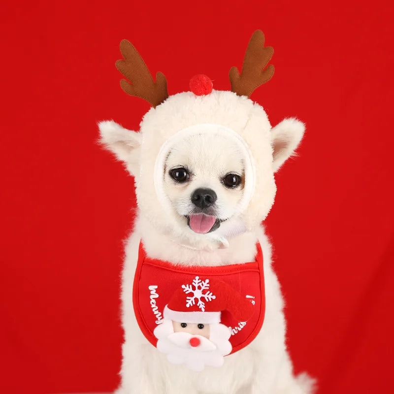 Christmas Pet Hat Cute Antlers Saliva Towel for Dog Cat Dress Up Supplies Scarf Autumn and Winter Clothes Pet Accessory