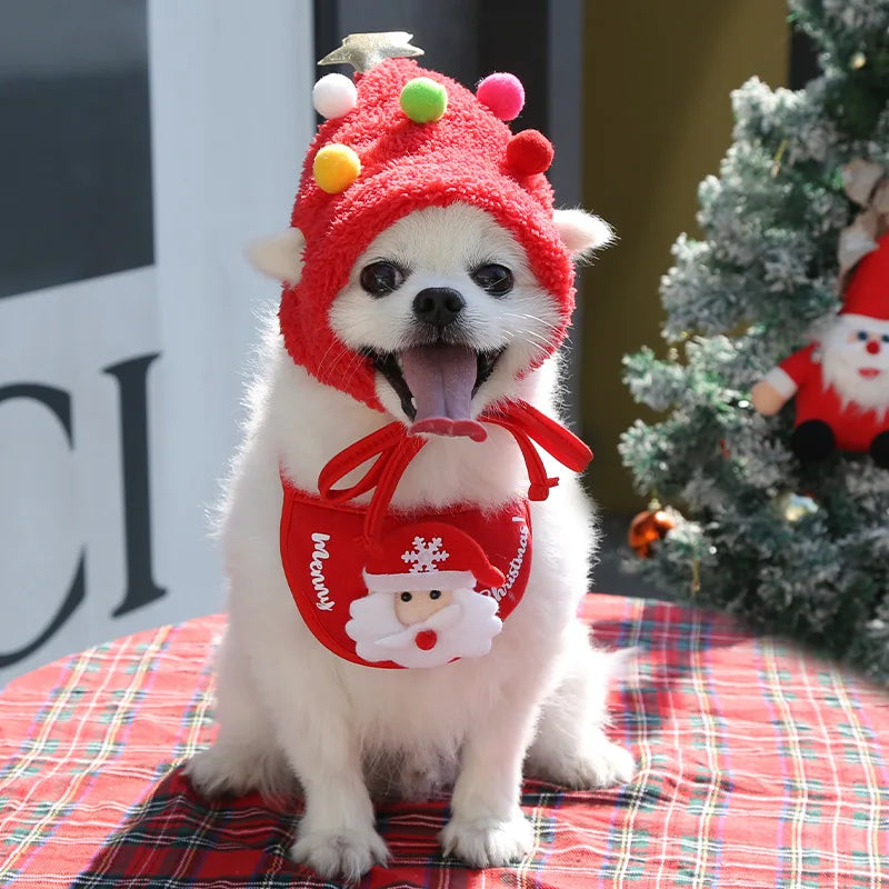 Christmas Pet Hat Cute Antlers Saliva Towel for Dog Cat Dress Up Supplies Scarf Autumn and Winter Clothes Pet Accessory