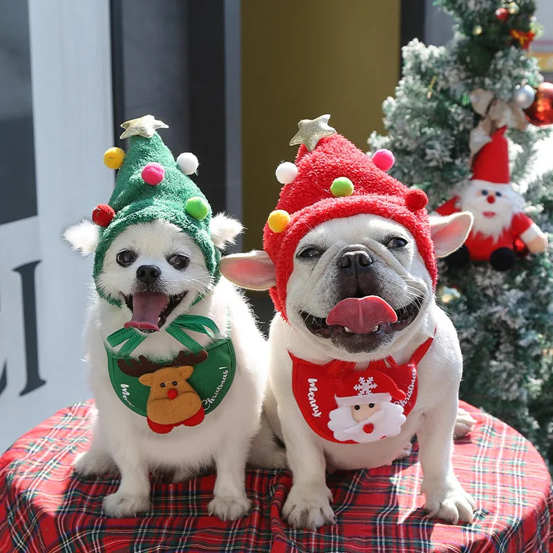 Christmas Pet Hat Cute Antlers Saliva Towel for Dog Cat Dress Up Supplies Scarf Autumn and Winter Clothes Pet Accessory