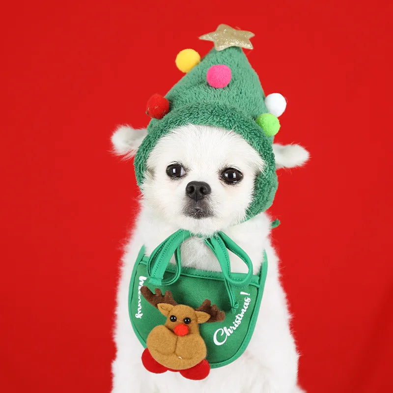 Christmas Pet Hat Cute Antlers Saliva Towel for Dog Cat Dress Up Supplies Scarf Autumn and Winter Clothes Pet Accessory