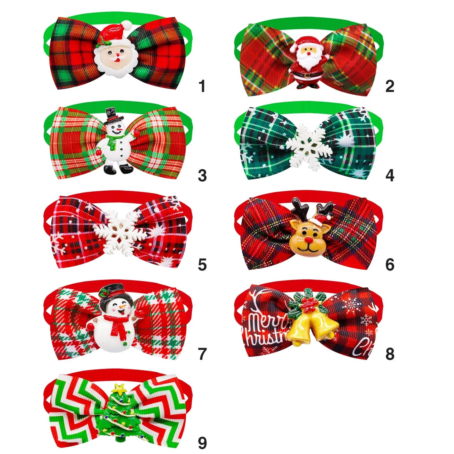 10PCS Christmas Pets Dogs Cat Bowties Adjustable Dog Collar Red Green Decorate Doggy Xmas Supplies for Small Dog Accessories