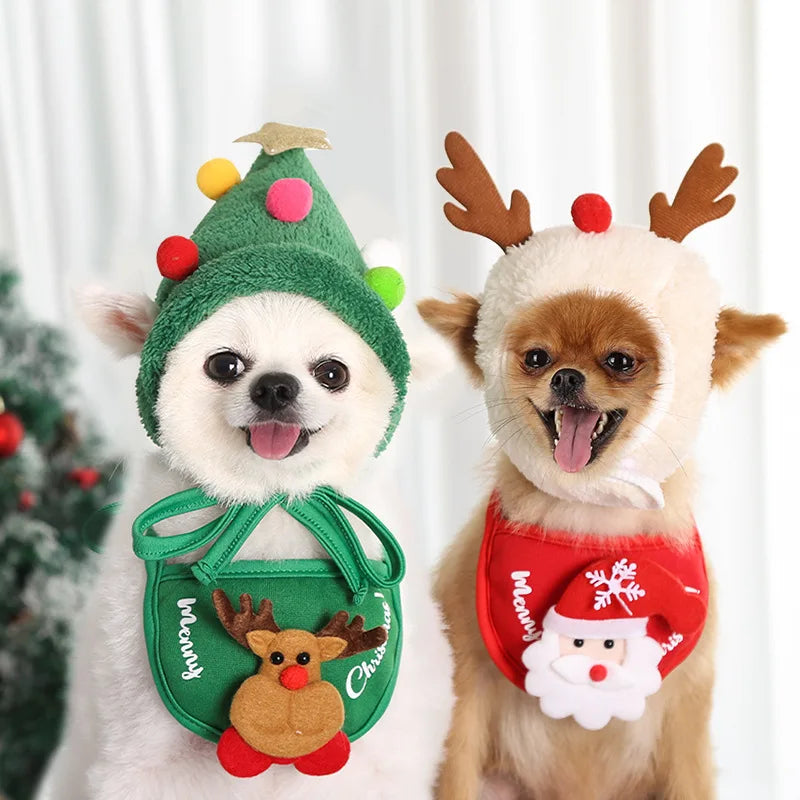 Christmas Pet Hat Cute Antlers Saliva Towel for Dog Cat Dress Up Supplies Scarf Autumn and Winter Clothes Pet Accessory