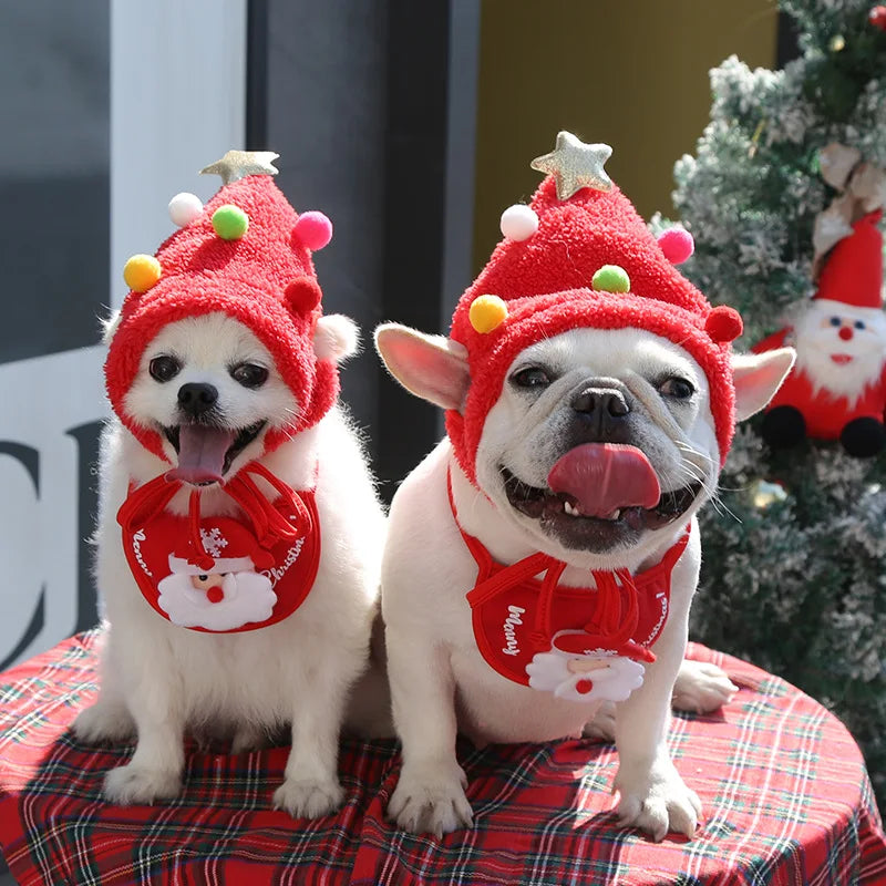 Christmas Pet Hat Cute Antlers Saliva Towel for Dog Cat Dress Up Supplies Scarf Autumn and Winter Clothes Pet Accessory